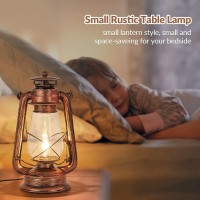 Noxarte Rustic Lantern Table Lamp Plug-In Old Fashioned Night Light Perfect For Bedroom Living Room H15 Inch X W7 Inch