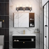 Presde Black Vintage Bathroom Vanity Light Fixtures Over Mirror Bath 3-Light Vanity Glass Globe Lighting