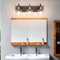 Presde Black Vintage Bathroom Vanity Light Fixtures Over Mirror Bath 3-Light Vanity Glass Globe Lighting