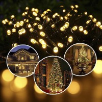 Woohaha 2 Pack Solar String Light 100Led 39Ft 8 Modes Solar Christmas Lights Waterproof For Gardens, Wedding, Party, Homes, Christmas Tree, Curtains, Outdoors (100L-Warm White)