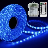 Blue Led Strip Lights Battery Powered Waterproof Self-Adhesive Light Strip For Graduation Classroom Decor Christmas Window Birhthday Party Costume Kids Playhouse Ambiance Lights(90 Led,Remote,Timer)