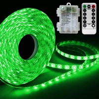 Green Led Strip Lights Battery Powered, Remote 9.8Ft 90 Led Self-Adhesive Portable Battery Green Light Strips For St Patricks Day Decorations Halloween Accessories Costume Golf Cart Bicycle Stroller