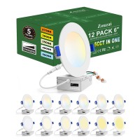 Zouzai 12 Pack 6 Inch 5Cct Ultra-Thin Led Recessed Ceiling Light With Junction Box, 2700K-5000K Selectable, Dimmable Led Downlight,13W Eqv 120W, Led Can Lights- Etl