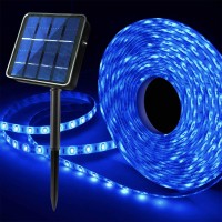 Solar Blue Led Strip Lights, Outdoor Waterproof 19.6Ft 180 Led Solar Powered Led Lights Strip, 8 Lighting Modes Summer Swimming Pool Stair Step Gazebo Canopy Deck Accent Lighting(Upgraded Version)