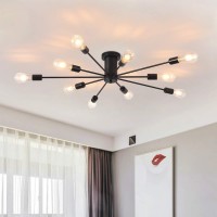 Garwarm Semi Flush Mount Ceiling Light 10Light Modern Black Sputnik Chandelier Industrial Ceiling Lamp For Kitchen Dining Room