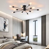 Garwarm Semi Flush Mount Ceiling Light 10Light Modern Black Sputnik Chandelier Industrial Ceiling Lamp For Kitchen Dining Room