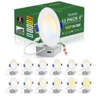 Zouzai 12 Pack 4 Inch 5Cct Ultra-Thin Led Recessed Ceiling Light With Junction Box, 2700K/3000K/3500K/4000K/5000K Selectable, 9.5W 80W Eqv, Dimmable, Led Can Lights - Etl Certified