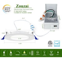 Zouzai 12 Pack 4 Inch 5Cct Ultra-Thin Led Recessed Ceiling Light With Junction Box, 2700K/3000K/3500K/4000K/5000K Selectable, 9.5W 80W Eqv, Dimmable, Led Can Lights - Etl Certified