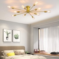 Garwarm 10 Lights Modern Sputnik Ceiling Chandelier Gold Industrial Ceiling Lamp Mid Century Semi Flush Mount Ceiling Light Fixt