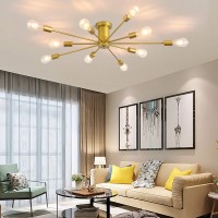 Garwarm 10 Lights Modern Sputnik Ceiling Chandelier Gold Industrial Ceiling Lamp Mid Century Semi Flush Mount Ceiling Light Fixt