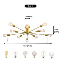 Garwarm 10 Lights Modern Sputnik Ceiling Chandelier Gold Industrial Ceiling Lamp Mid Century Semi Flush Mount Ceiling Light Fixt