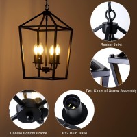 Pakokula 4Light Black Farmhouse Chandelier Iron Lantern Pendant Light Rustic Cage Hanging Light Fixtures Industrial Foyer Light