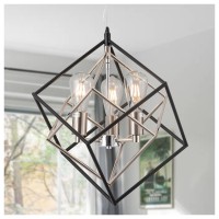 Madserderz Geometric Black Chandelier Vintage Mid Century Modern 3-Lights Farmhouse Chandelier Light Fixture With Chrome Finish Retro Rustic Chandelier For Dining Room, Kitchen Island, Bedroom