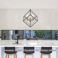 Madserderz Geometric Black Chandelier Vintage Mid Century Modern 3-Lights Farmhouse Chandelier Light Fixture With Chrome Finish Retro Rustic Chandelier For Dining Room, Kitchen Island, Bedroom