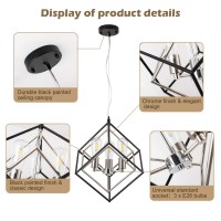 Madserderz Geometric Black Chandelier Vintage Mid Century Modern 3-Lights Farmhouse Chandelier Light Fixture With Chrome Finish Retro Rustic Chandelier For Dining Room, Kitchen Island, Bedroom