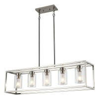 Xilicon Dining Room Lighting Fixture Hanging Farmhouse Brushed Nickel 5 Light Modern Pendant Lighting Contemporary Chandeliers With Glass Shade For Living Dining Room Bedroom Kitchen Island