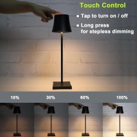 Rechargeable Cordless Led Table Lamp, 5200Mah Battery, All Aluminum Alloy, Ip54 Waterproof, Warm Light, Touch Dimming, For Bedroom, Dinning Room, Coffee Shop, Outdoor Restaurants, Black