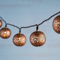 Lights4Fun, Inc. 16 Moroccan Bronze Globe Solar Powered Led Waterproof Outdoor String Lights