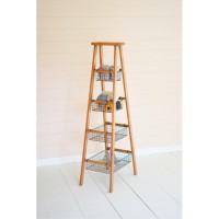 Wooden Ladder With Wire Baskets Display