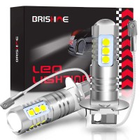 Brishine H3 Led Fog Light Bulbs 6000K Xenon White, Extremely Bright 3030 Chips H3 Led Bulbs With Projector For Car Fog Lights, Daytime Running Lights Drl(Pack Of 2)