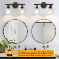 Folksmate Bathroom Light Fixtures, 2 Light Matte Black Vanity Light, Vintage Wall Sconces Lighting, Modern Bath Wall Mounted Lights With Glass Shade