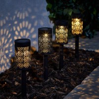 Lights4Fun, Inc. Set Of 4 Moroccan Solar Powered Led Outdoor Waterproof Garden Pathway Landscape Lights