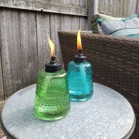 Tiki Brand Carnival Table Torch Glass Blue Green And Purple Outdoor Lighting In Patio Backyard 3Pack 6 In 1120163