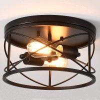 Weltrans 2Light Flush Mount Ceiling Light Fixture Industrial Modern Black Ceiling Lamp Vintage Farmhouse Light Fixture For Ha