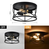 Weltrans 2Light Flush Mount Ceiling Light Fixture Industrial Modern Black Ceiling Lamp Vintage Farmhouse Light Fixture For Ha