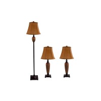 Accessorize your space with this tastefully designed lamp set It includes 2 table lamps and 1 floor lamp each with a light brown fabric shade to make beautifying your home a cinch Each lamp is enriched with an exquisite Hammered Bronze finish We believe t