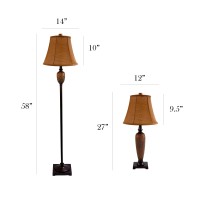 Accessorize your space with this tastefully designed lamp set It includes 2 table lamps and 1 floor lamp each with a light brown fabric shade to make beautifying your home a cinch Each lamp is enriched with an exquisite Hammered Bronze finish We believe t