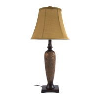 Accessorize your space with this tastefully designed lamp set It includes 2 table lamps and 1 floor lamp each with a light brown fabric shade to make beautifying your home a cinch Each lamp is enriched with an exquisite Hammered Bronze finish We believe t