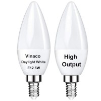 Vinaco E12 Led Bulb, 2 Pack E12 Candelabra Bulb 60 Watt Daylight White 5000K, High Brightness 600Lm & 25000+ Long Lifespan E12 Bulb, E12 Candelabra Base, E12 Light Bulb For Ceiling Fan Light Bulb