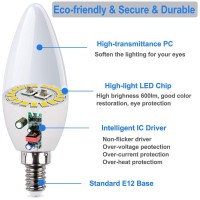 Vinaco E12 Led Bulb, 2 Pack E12 Candelabra Bulb 60 Watt Daylight White 5000K, High Brightness 600Lm & 25000+ Long Lifespan E12 Bulb, E12 Candelabra Base, E12 Light Bulb For Ceiling Fan Light Bulb