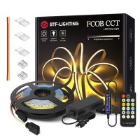 Btf-Lighting Fcob Cob Cct 24V Kit Flexible High Density 640Led/M 9.84Ft Rf Dimmable Controller Tunable Ct 3000K-6000Kcri 90+ Led Strips For Bedroom Kitchen Under Cabinet Indoor With Dc24V Adapter