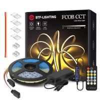 Btf-Lighting Fcob Cob Cct 24V Kit Flexible High Density 640Led/M 16.4Ft Rf Dimmable Controller Tunable Ct 3000K-6000K Cri 90+ Led Strip For Bedroom Kitchen Under Cabinet Indoor With Dc24V Adapter