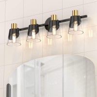 Ursola Bathroom Light Fixtures 4 Lights Bathroom Lighting Fixtures Over Mirror 2834 Inch Black And Gold Design With Bevelled