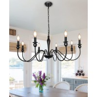 Lasenchoo 8 Lights Farmhouse Chandelier Light Fixtures Ceiling Hanging, Black Chandeliers For Dining Room, Candle Industrial Rustic Chandeliers For Living Room Bedroom Foyer Kitchen Island Lighting