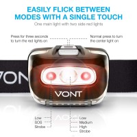 Vont Led Headlamp. Ipx5 Waterproof, [4 Pack, Batteries Included] 7 Modes Incl/ Red Light, Head Lamp For Running, Camping, Hiking, Fishing, Jogging, Headlight Headlamps For Adults & Kids, Red