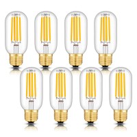 Crlight Led Tubular Bulb 5W 3000K Soft White, 55W Equivalent 550 Lumens, E26 Base Antique Edison Style T14 / T45 Clear Glass Dimmable Led Filament Light Bulbs, 8 Pack