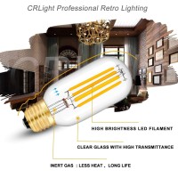 Crlight Led Tubular Bulb 5W 3000K Soft White, 55W Equivalent 550 Lumens, E26 Base Antique Edison Style T14 / T45 Clear Glass Dimmable Led Filament Light Bulbs, 8 Pack