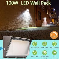 Dimmable 100W Led Wall Pack Light With Dusk To Dawn Photocell 100277V 14000Lm 600800W Hpshid Equiv 5000K Daylight Outdoor