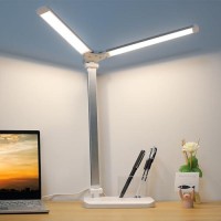 Ivict Dual Swing Arm Led Desk Lamp, 5 Modes Touch Control Brightness Levels Desk Light With 45 Minutes Auto-Off Timer, Usb Charging Port, Memory Function, Pen Holder For Office, Dorma