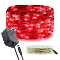 Ruichen Silver Wire Fairy Lights Plug In 33 Ft 100 Led String Lights With Spool, Red