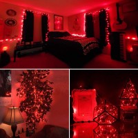 Ruichen Silver Wire Fairy Lights Plug In 33 Ft 100 Led String Lights With Spool, Red