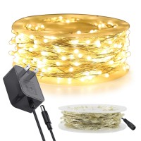 Ruichen Silver Wire Fairy Lights Plug In 99 Ft 300 Led String Lights With Spool, Warm White