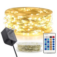 Ruichen Warm White Dimmable Fairy Lights Plug In, 99 Ft 300 Led Twinkle String Lights With Remote, Waterproof Silver Wire Firefly Lights For Bedroom, Patio, Yard, Christmas, Wedding, Party