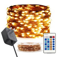 Ruichen Copper Wire 66 Ft 200 Led Twinkle String Fairy Lights Plug In With Remote, Warm White