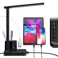 Cozoo Led Desk Lamp With 3 Usb A+C Charging Ports,1 Ac Outlet,2 Pen Holders,3 Color Temperatures 3 Brightness Levelstouch/Memory/Timer Function,10W Eye Protection Foldable Reading Light,Study Lamp