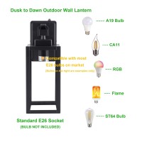 Lit-Path Dusk To Dawn Outdoor Wall Lantern, Wall Sconce As Porch Lighting Fixture, E26 Medium Base Max 60W, Anti-Rust Metal With Glass Shade, Black, 1-Pack